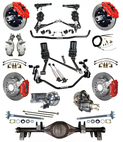 AIR RIDE SYSTEM,CURRIE REAR END,WILWOOD 13/12" BRAKES,RED,67-70 IMPALA,B-BODY