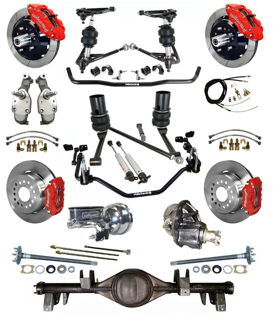 AIR RIDE SYSTEM,CURRIE REAR END,WILWOOD 13/12" BRAKES,RED,65-66 IMPALA,B-BODY