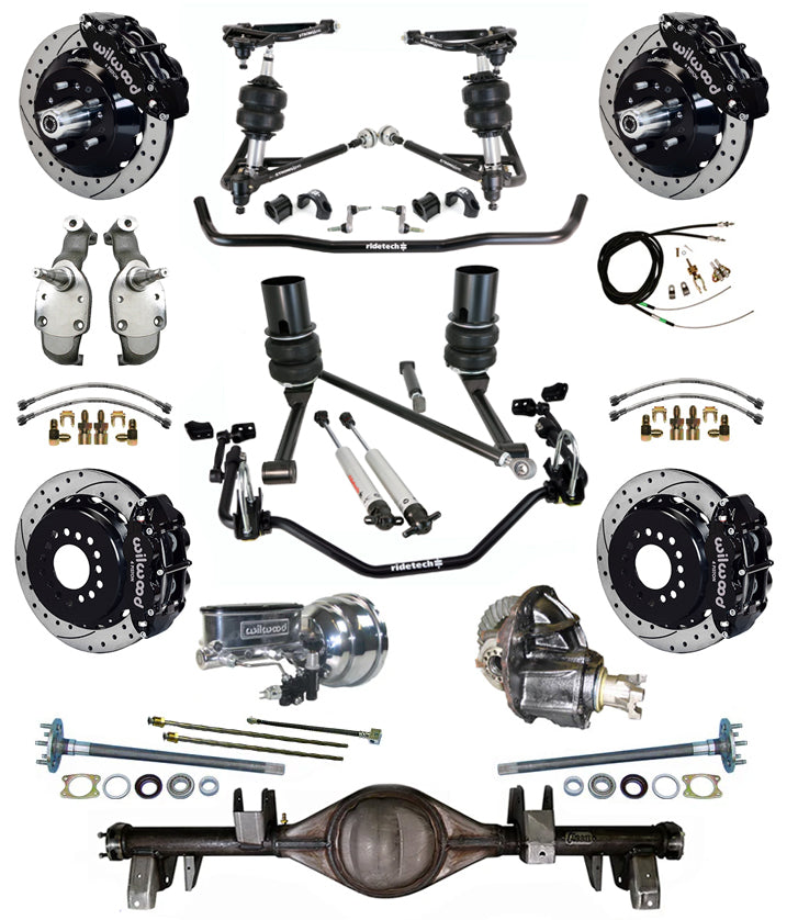 AIR RIDE SYSTEM,CURRIE REAR END,WILWOOD 13" DRILL,BLACK,65-66 IMPALA,B-BODY