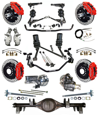 AIR RIDE SYSTEM,CURRIE REAR END,WILWOOD 13" DRILL,RED,67-70 IMPALA,B-BODY