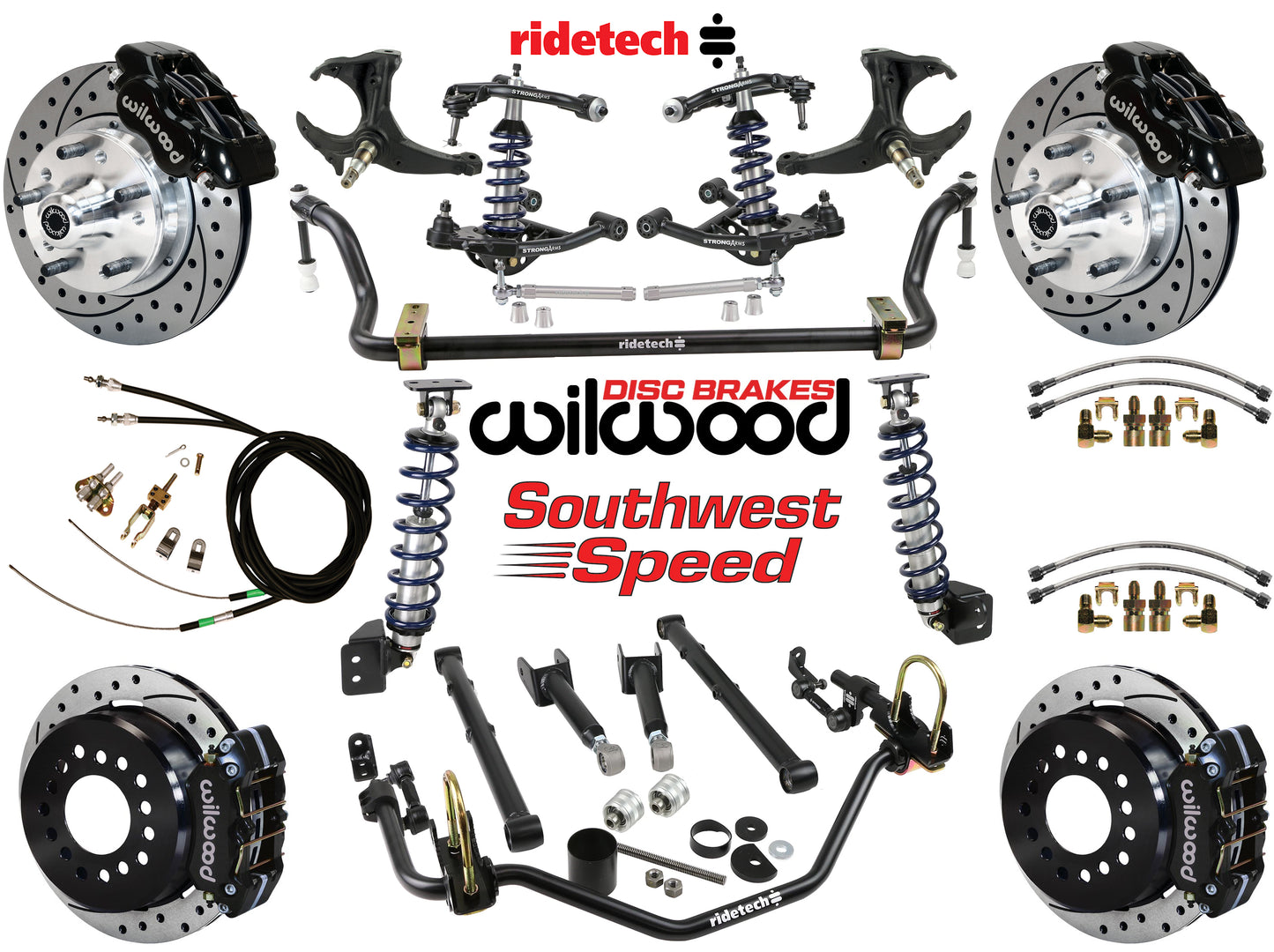 COILOVER SYSTEM,ARMS,BARS,WILWOOD 11" DRLD BRAKES,BLACK CALIPERS,78-88 GM G-BODY