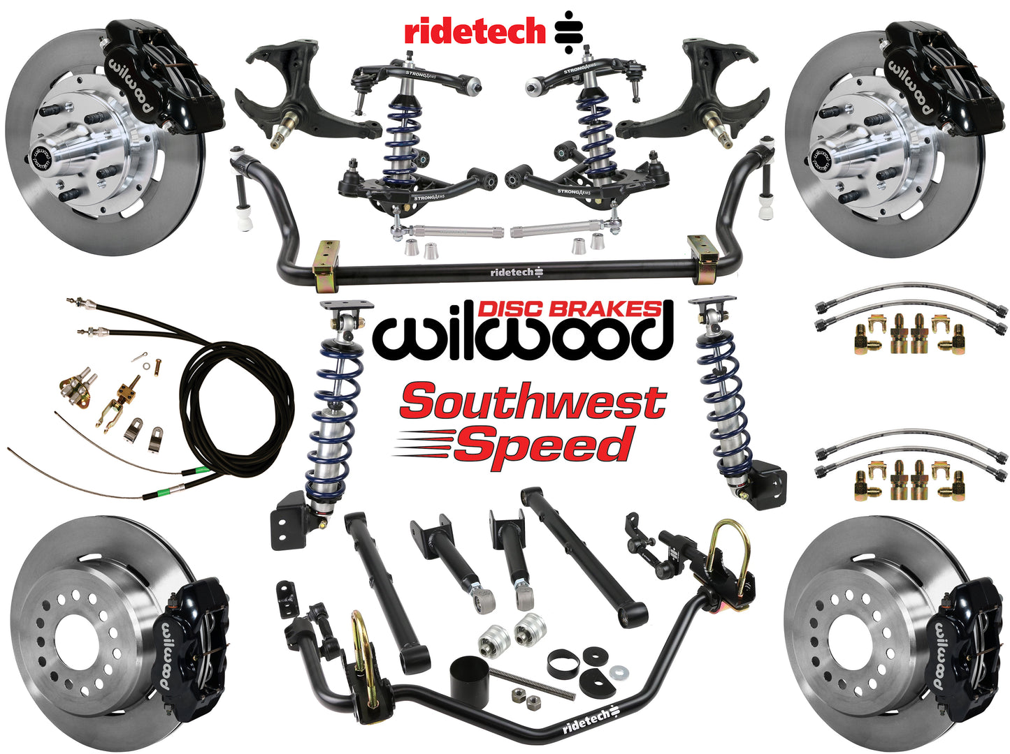 COILOVER SYSTEM,ARMS,BARS,WILWOOD 12" BRAKES,BLACK CALIPERS,78-88 GM G-BODY