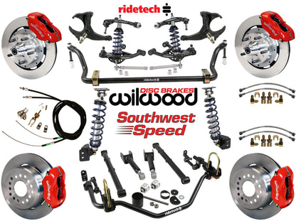 COILOVER SYSTEM,ARMS,BARS,WILWOOD 12" BRAKES,RED CALIPERS,78-88 GM G-BODY