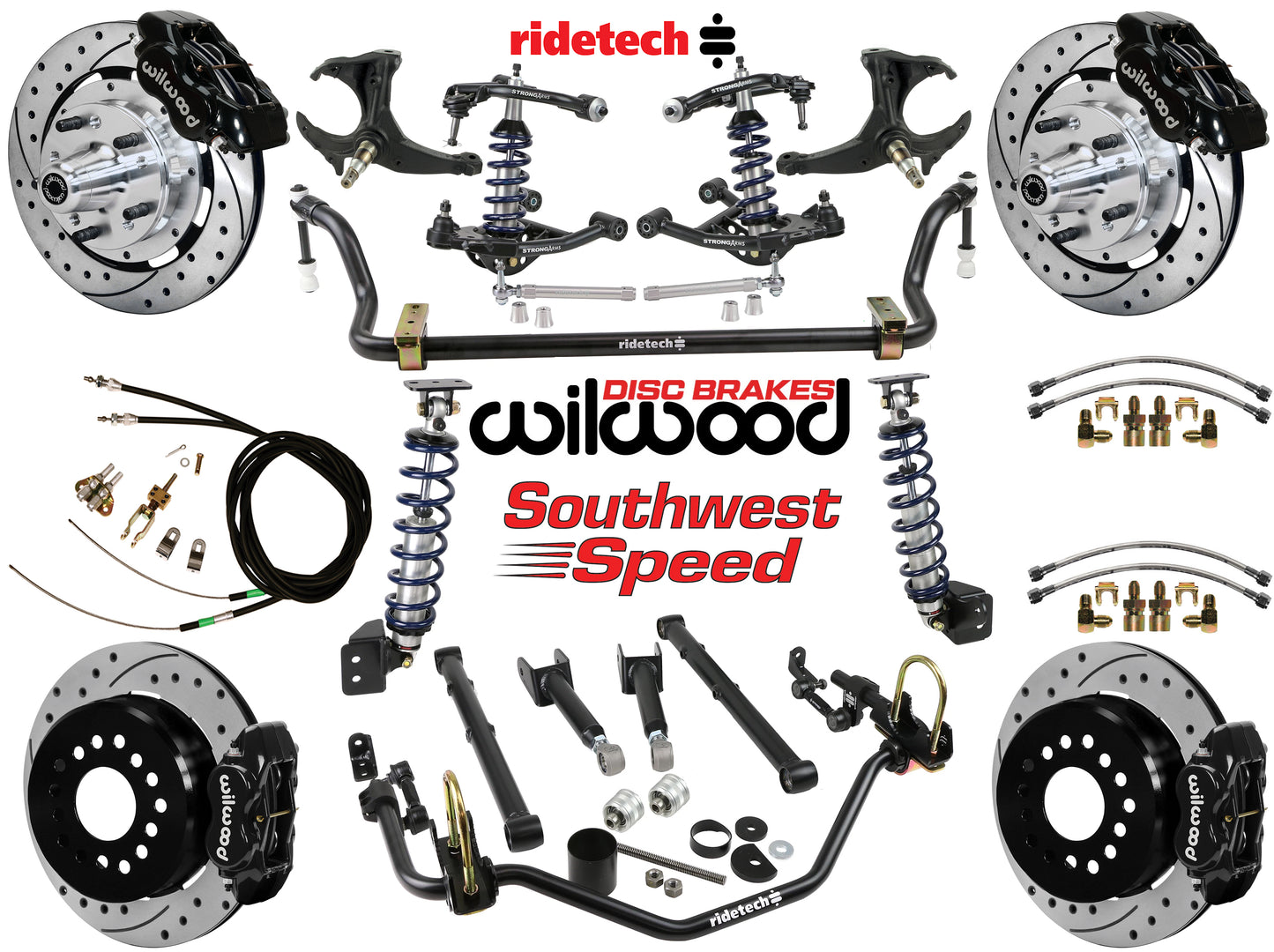 COILOVER SYSTEM,ARMS,BARS,WILWOOD 12" DRLD BRAKES,BLACK CALIPERS,78-88 GM G-BODY