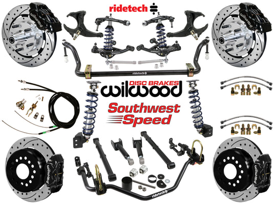 COILOVER SYSTEM,ARMS,BARS,WILWOOD 12" DRLD BRAKES,BLACK CALIPERS,78-88 GM G-BODY