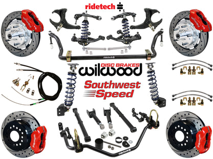 COILOVER SYSTEM,ARMS,BARS,WILWOOD 12" DRLD BRAKES,RED CALIPERS,78-88 GM G-BODY
