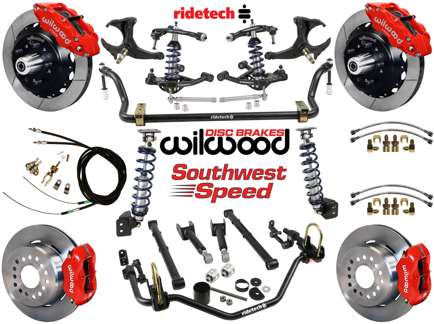 COILOVER SYSTEM,ARMS,BARS,WILWOOD 13"/12" BRAKES,RED CALIPERS,78-88 G-BODY