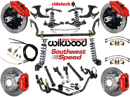 COILOVER SYSTEM,ARMS,BARS,WILWOOD 13"/12" BRAKES,RED CALIPERS,78-88 G-BODY