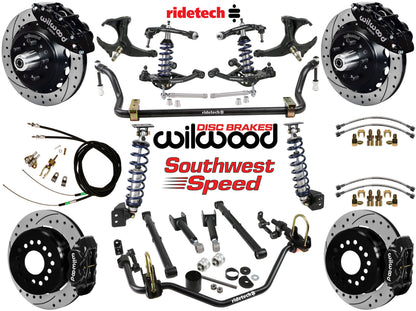 COILOVER SYSTEM,ARMS,BARS,WILWOOD 13"/12" DRILLED BRAKES,BLACK CALIPERS,78-88 G