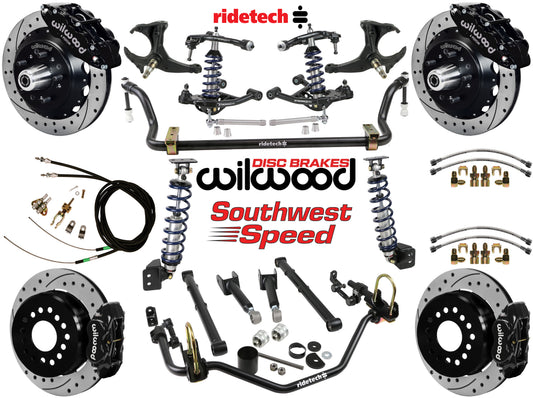 COILOVER SYSTEM,ARMS,BARS,WILWOOD 13"/12" DRILLED BRAKES,BLACK CALIPERS,78-88 G