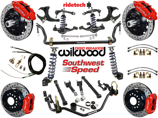 COILOVER SYSTEM,ARMS,BARS,WILWOOD 13"/12" DRILLED BRAKES,RED CALIPERS,78-88 G
