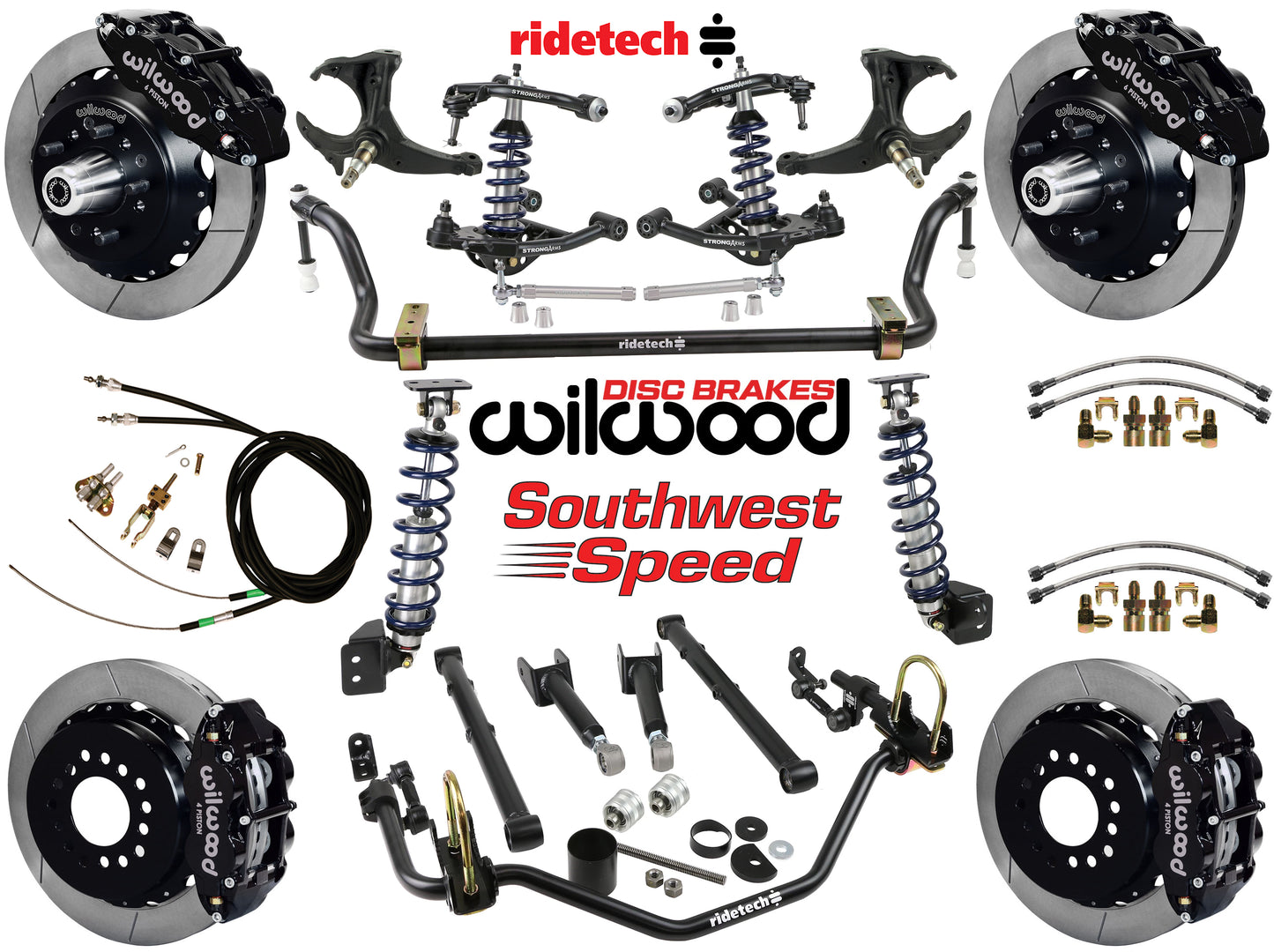 COILOVER SYSTEM,ARMS,BARS,WILWOOD 13" BRAKES,BLACK CALIPERS,78-88 GM G-BODY