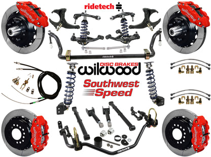 COILOVER SYSTEM,ARMS,BARS,WILWOOD 13" BRAKES,RED CALIPERS,78-88 GM G-BODY