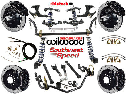 COILOVER SYSTEM,ARMS,BARS,WILWOOD 13" DRLD BRAKES,BLACK CALIPERS,78-88 GM G-BODY
