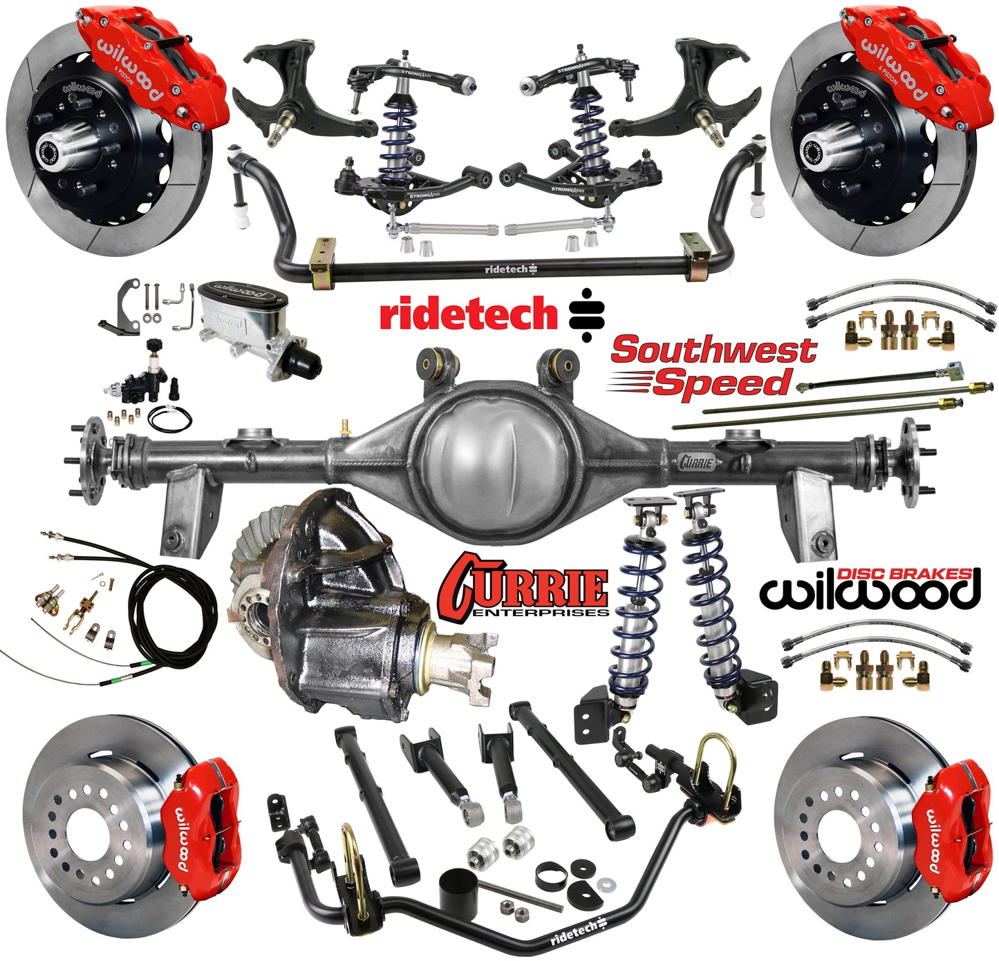 COILOVER SYSTEM,CURRIE REAR END,WILWOOD 13"/12" BRAKES,RED,78-88 G-BODY
