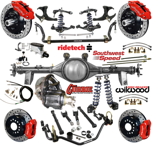 COILOVER SYSTEM,CURRIE REAR END,WILWOOD 13"/12" DRILLED,RED,78-88 GM G-BODY