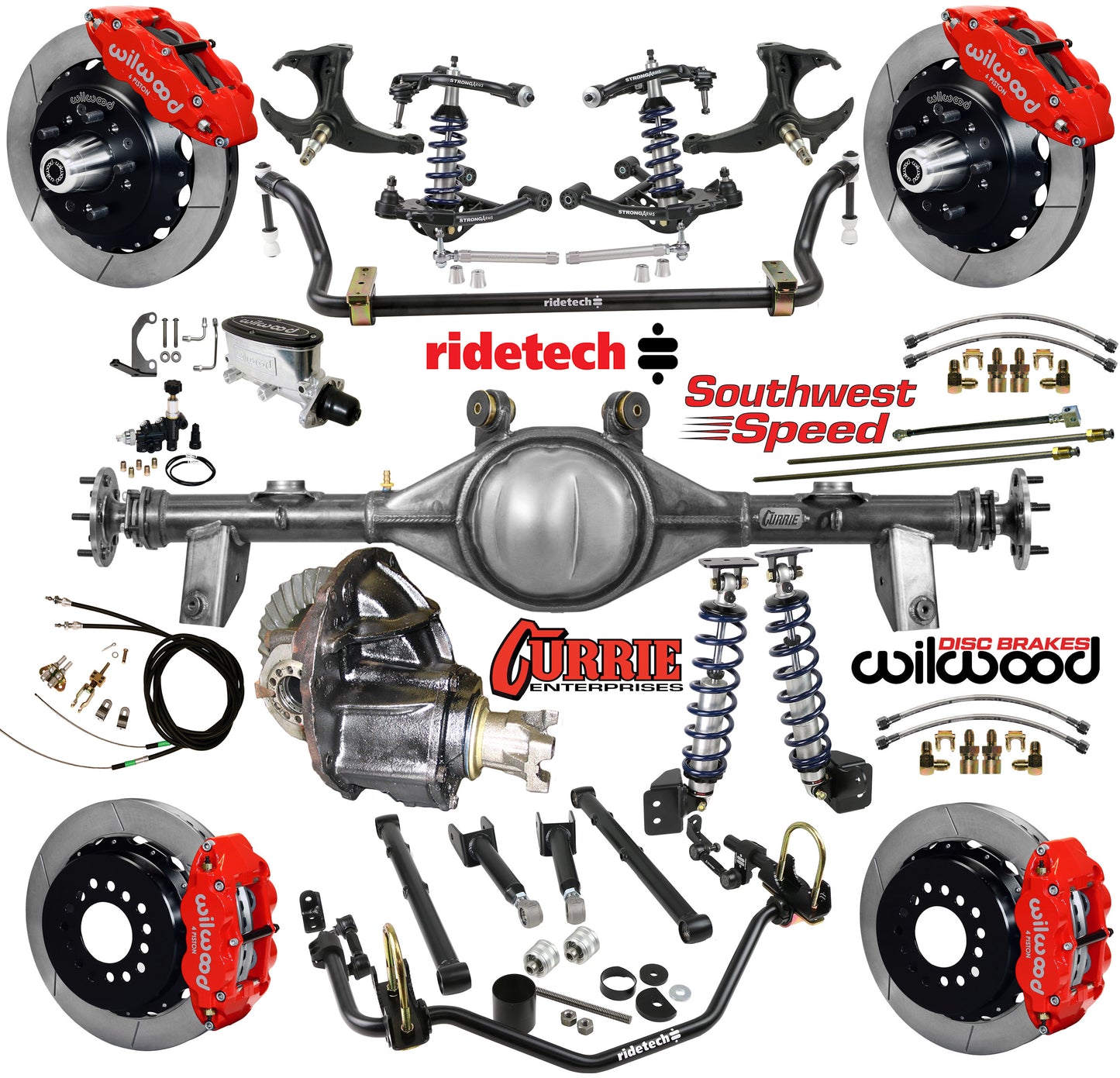 COILOVER SYSTEM,CURRIE REAR END,WILWOOD 13" BRAKES,RED,78-88 GM G-BODY