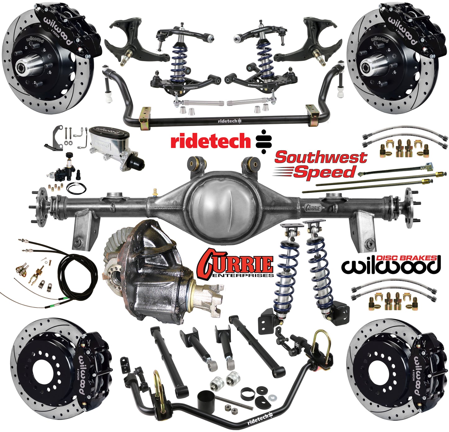 COILOVER SYSTEM,CURRIE REAR END,WILWOOD 13" DRILLED,BLACK,78-88 GM G-BODY