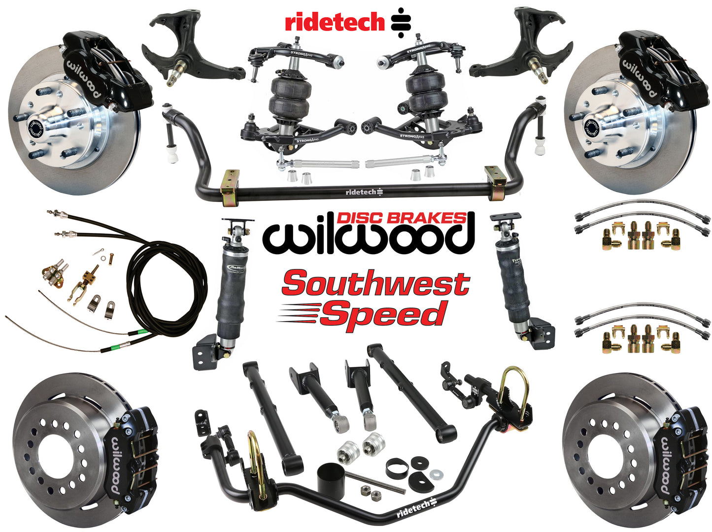 AIR RIDE SYSTEM,ARMS,BARS,WILWOOD 11" BRAKES,BLACK CALIPERS,78-88 GM G-BODY