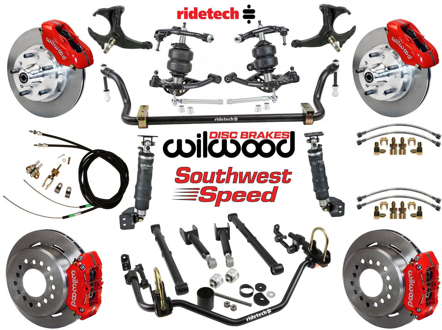 AIR RIDE SYSTEM,ARMS,BARS,WILWOOD 11" BRAKES,RED CALIPERS,78-88 GM G-BODY