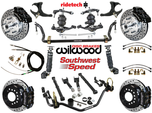 AIR RIDE SYSTEM,ARMS,BARS,WILWOOD 11" DRLD BRAKES,BLACK CALIPERS,78-88 GM G-BODY