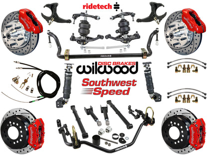 AIR RIDE SYSTEM,ARMS,BARS,WILWOOD 11" DRLD BRAKES,RED CALIPERS,78-88 GM G-BODY