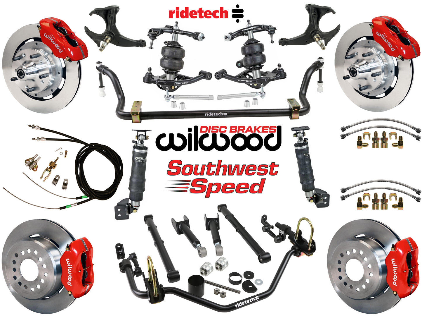 AIR RIDE SYSTEM,ARMS,BARS,WILWOOD 12" BRAKES,RED CALIPERS,78-88 GM G-BODY