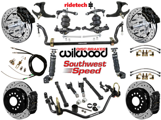 AIR RIDE SYSTEM,ARMS,BARS,WILWOOD 12" DRLD BRAKES,BLACK CALIPERS,78-88 GM G-BODY