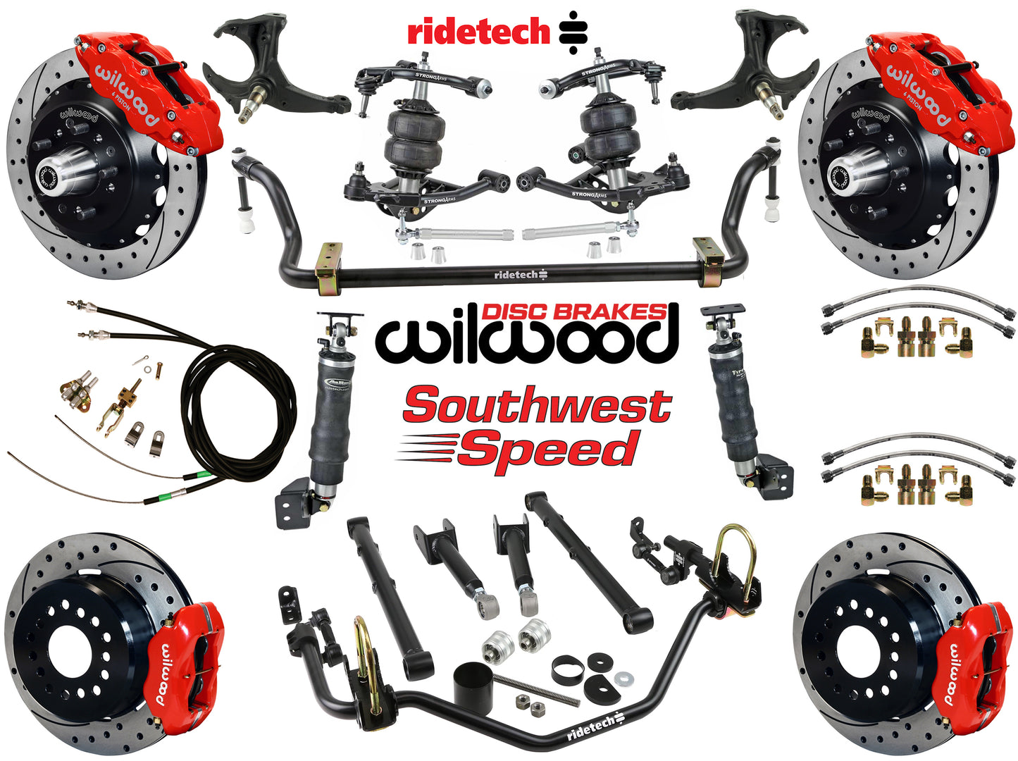 AIR RIDE SYSTEM,ARMS,BARS,WILWOOD 13"/12" DRILLED BRAKES,RED CALIPERS,78-88 G