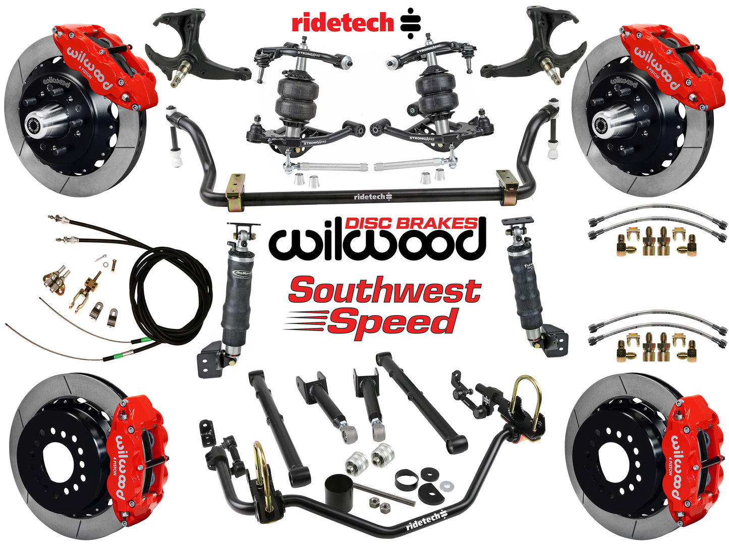 AIR RIDE SYSTEM,ARMS,BARS,WILWOOD 13" BRAKES,RED CALIPERS,78-88 GM G-BODY