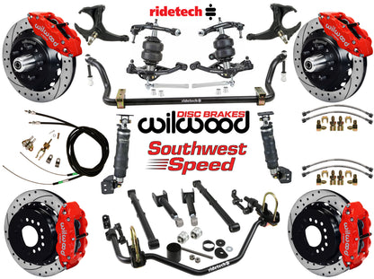 AIR RIDE SYSTEM,ARMS,BARS,WILWOOD 13" DRLD BRAKES,RED CALIPERS,78-88 GM G-BODY