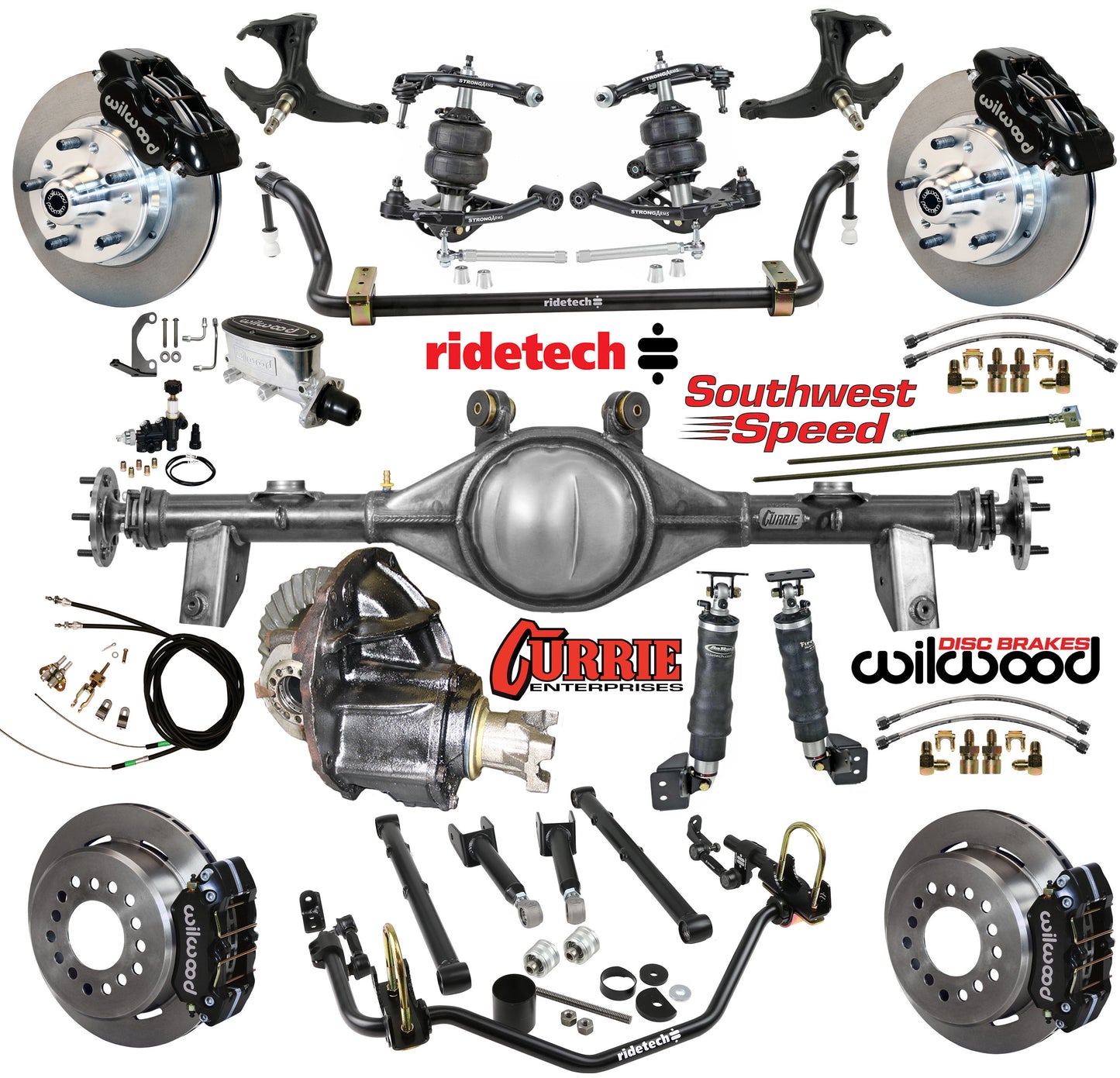 AIR RIDE SYSTEM,CURRIE REAR END,WILWOOD 11" BRAKES,BLACK,78-88 GM G-BODY