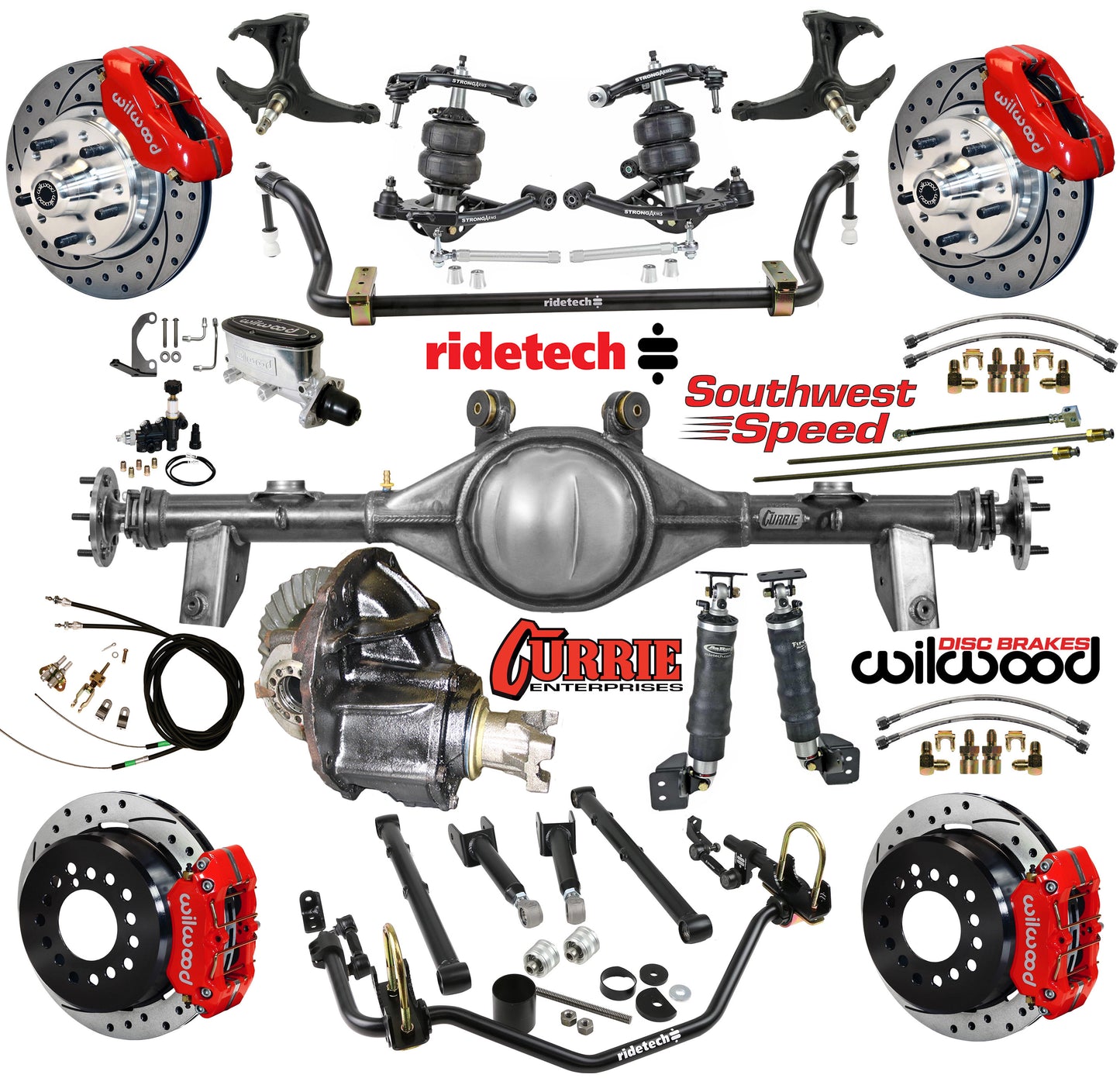 AIR RIDE SYSTEM,CURRIE REAR END,WILWOOD 11" DRILLED,RED,78-88 GM G-BODY