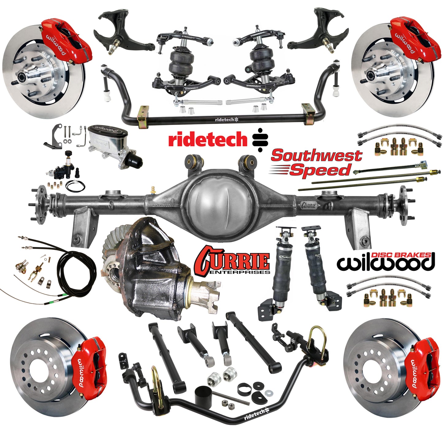 AIR RIDE SYSTEM,CURRIE REAR END,WILWOOD 12" BRAKES,RED,78-88 GM G-BODY
