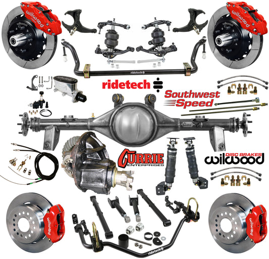 AIR RIDE SYSTEM,CURRIE REAR END,WILWOOD 13"/12" BRAKES,RED,78-88 G-BODY