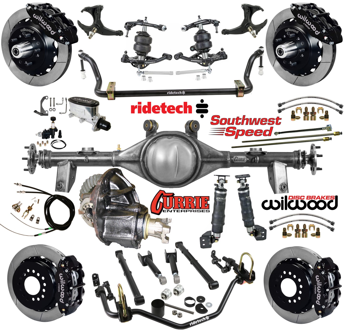 AIR RIDE SYSTEM,CURRIE REAR END,WILWOOD 13" BRAKES,BLACK,78-88 GM G-BODY
