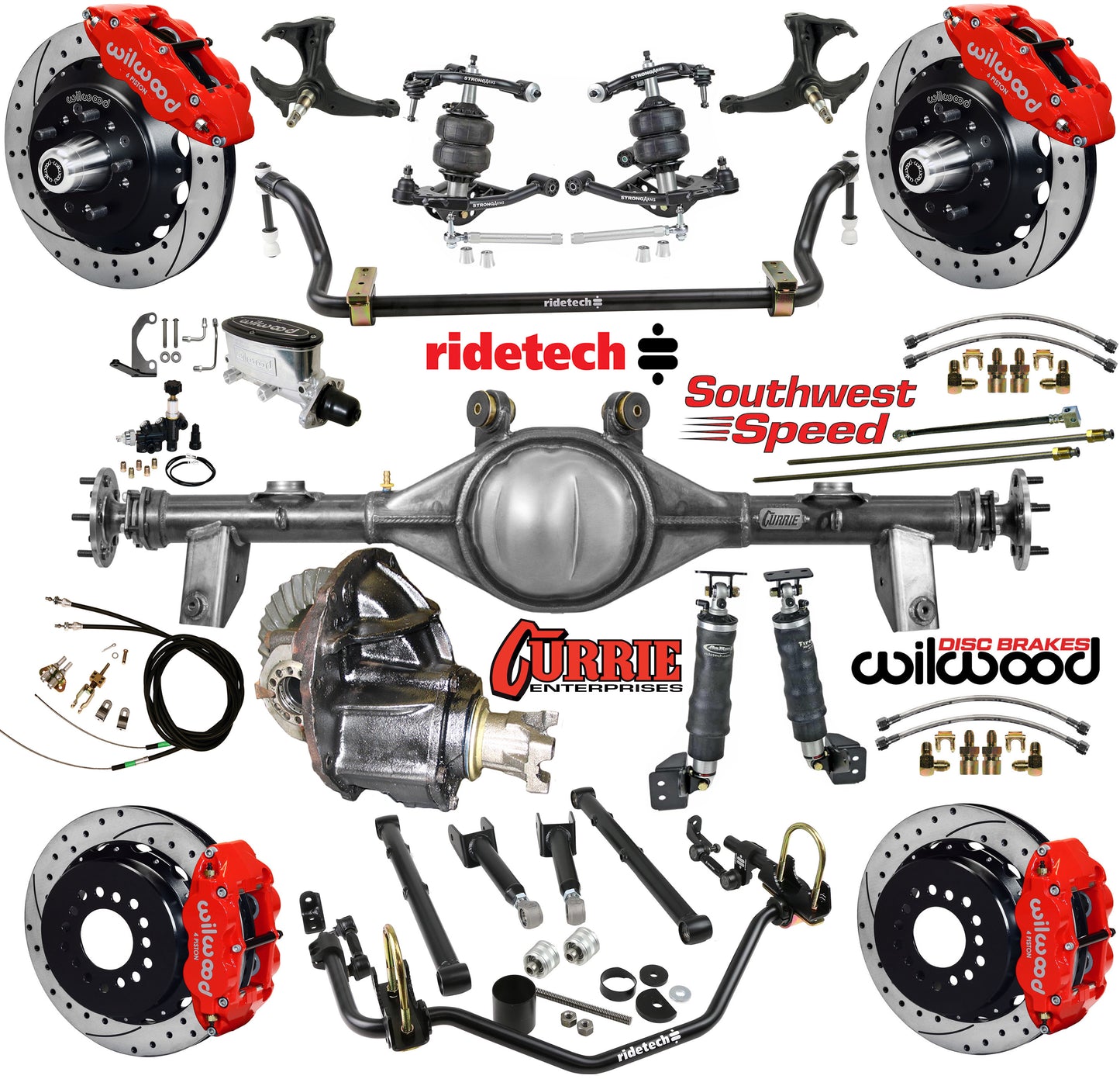 AIR RIDE SYSTEM,CURRIE REAR END,WILWOOD 13" DRILLED,RED,78-88 GM G-BODY