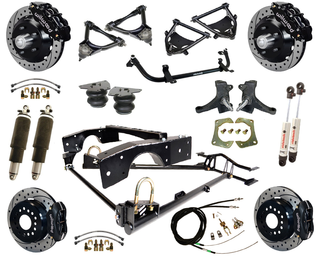 AIR RIDE SUSPENSION,WILWOOD 13/12" DRILLED,BLACK,63-70 C10