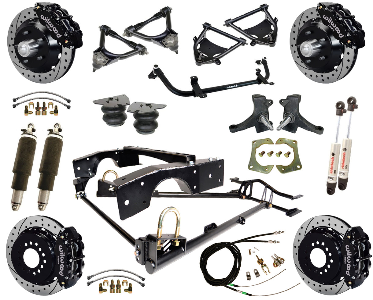 AIR RIDE SUSPENSION,WILWOOD 13" DRILLED,BLACK,71-72 C10