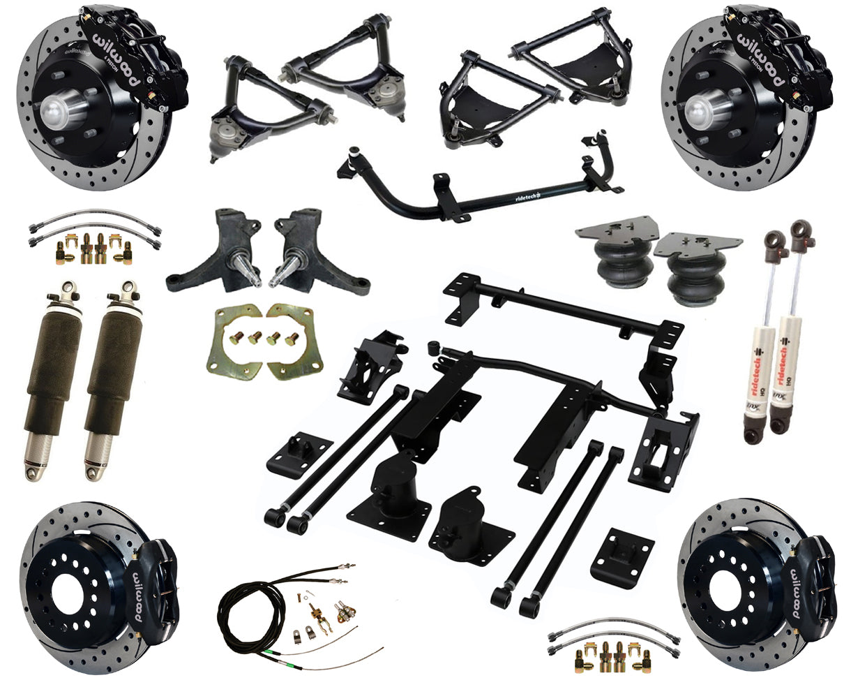 AIR RIDE SUSPENSION,WILWOOD 13/12" DRILLED,BLACK,73-87 C10