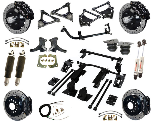 AIR RIDE SUSPENSION,WILWOOD 13/12" DRILLED,BLACK,73-87 C10
