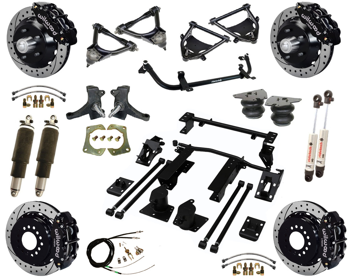 AIR RIDE SUSPENSION,WILWOOD 13" DRILLED,BLACK,73-87 C10