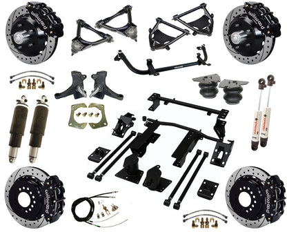 AIR RIDE SUSPENSION,WILWOOD 13" DRILLED,BLACK,73-87 C10