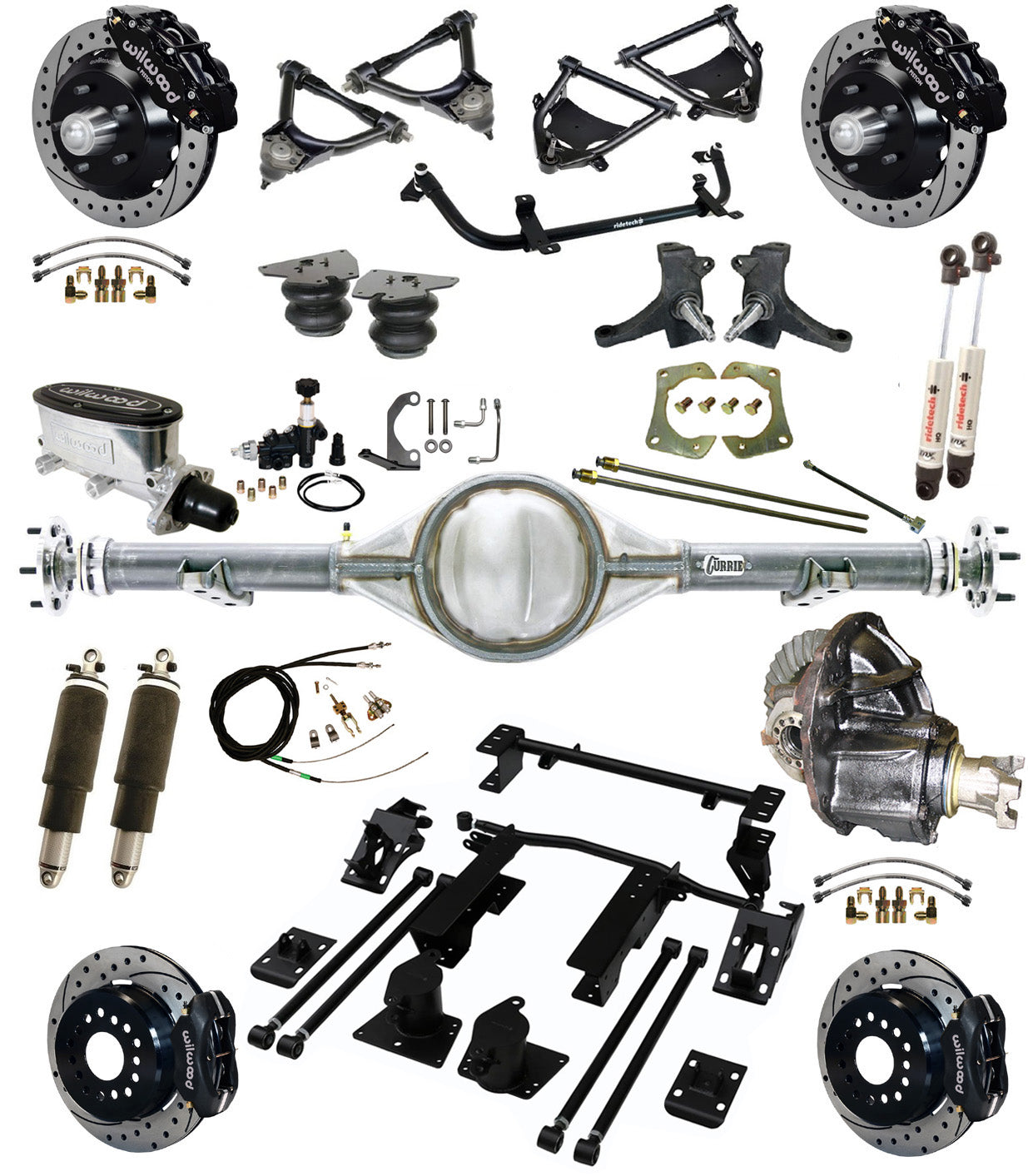 AIR RIDE SUSPENSION,CURRIE REAR,WILWOOD 13/12" DRILLED,BLACK,73-87 C10