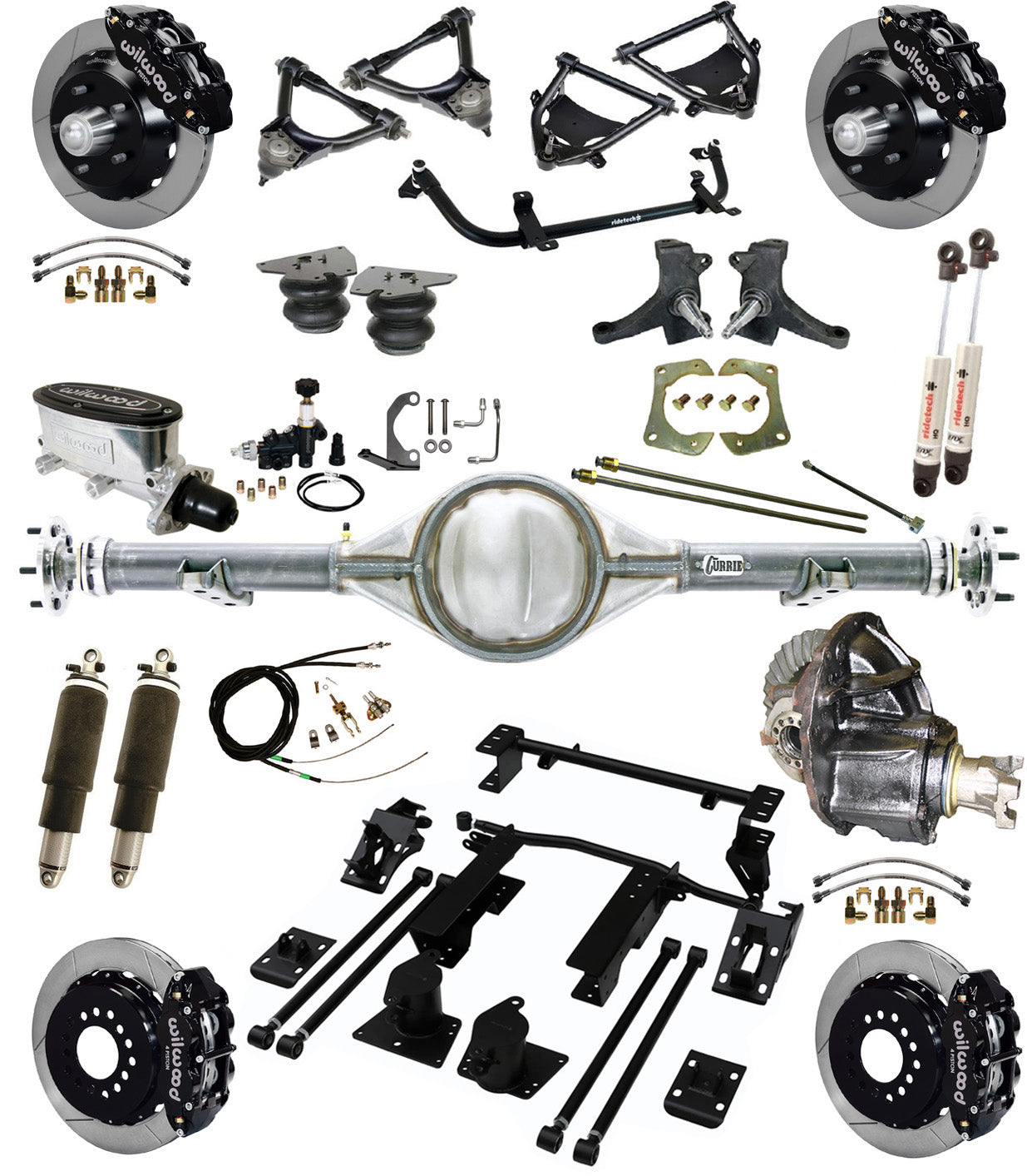 AIR RIDE SUSPENSION,CURRIE REAR,WILWOOD 13" BRAKES,BLACK,73-87 C10