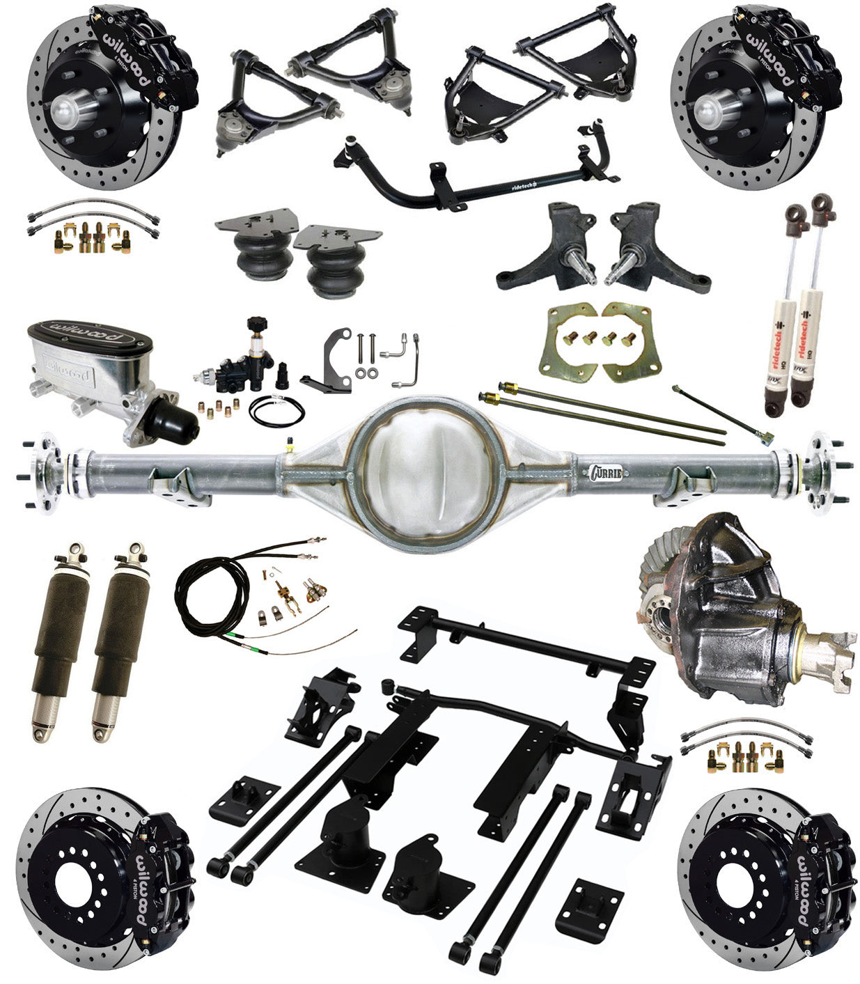 AIR RIDE SUSPENSION,CURRIE REAR,WILWOOD 13" DRILLED,BLACK,73-87 C10