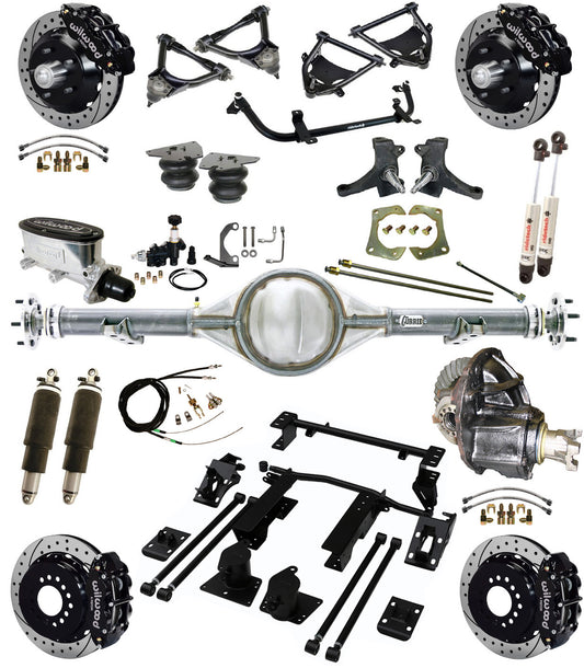 AIR RIDE SUSPENSION,CURRIE REAR,WILWOOD 13" DRILLED,BLACK,73-87 C10