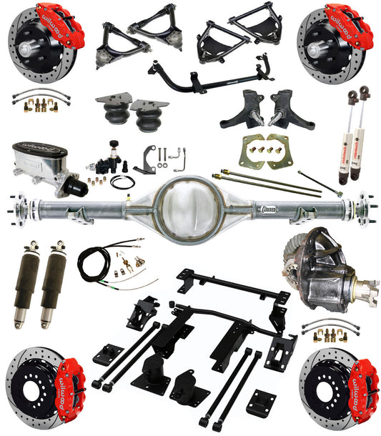 AIR RIDE SUSPENSION,CURRIE REAR,WILWOOD 13" DRILLED,RED,73-87 C10