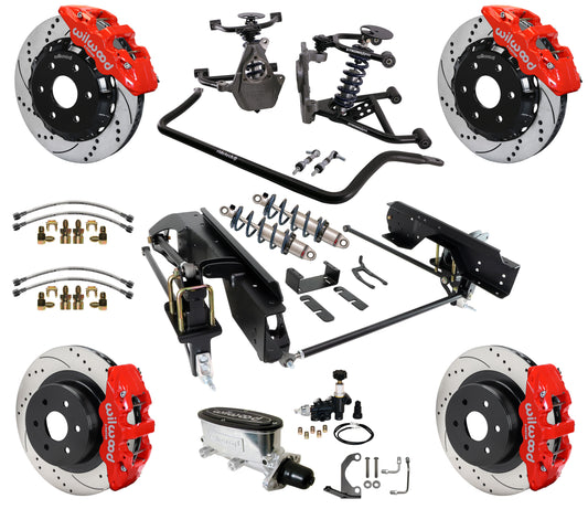 COILOVER SYSTEM,WILWOOD 14" DRILLED BRAKES,RED,99-06 GM 1500