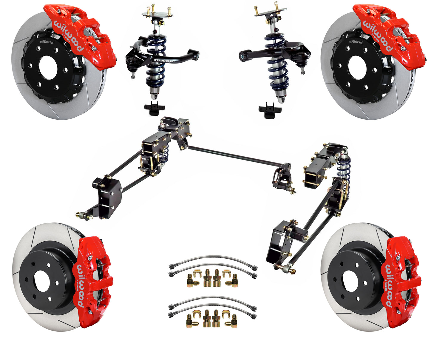 COILOVER SYSTEM,WILWOOD 14" BRAKES,RED,07-16 GM 1500,CAST ARMS,6 LUG